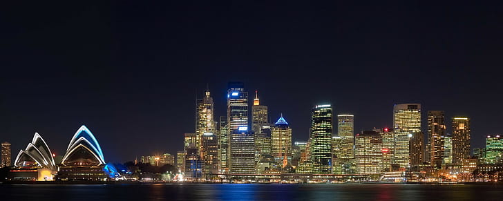 Сидней, Австралия, Сиднейский оперный театр, городской пейзаж, ночь, HD обои