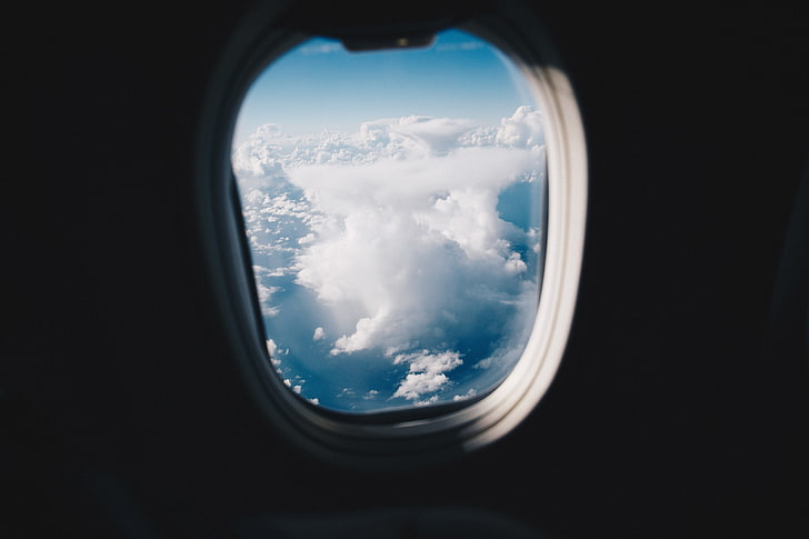 recipiente de plástico branco e azul, avião, vista aérea, nuvens, céu, HD papel de parede