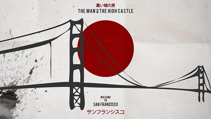 carta stampata cuore nero e rosso, The Man in the High Castle, San Francisco, Golden Gate Bridge, Sfondo HD