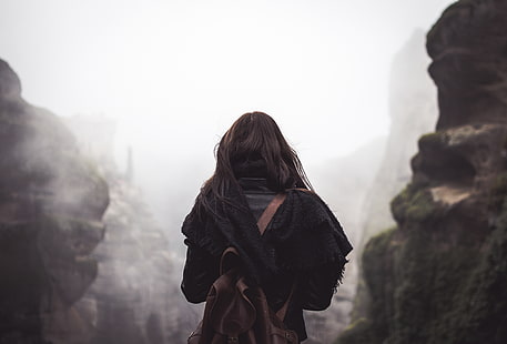 reisender, berge, nebel, tasche, allein, HD-Hintergrundbild HD wallpaper