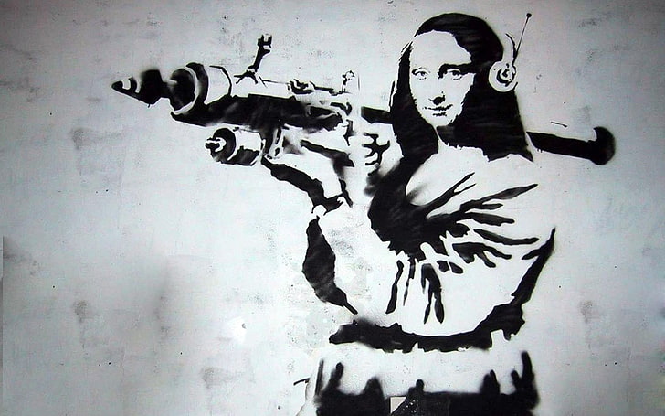 graffiti, Mona Lisa, Banksy, ilustraciones, Fondo de pantalla HD