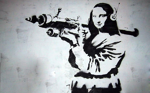граффити, мона лиза, бэнкси, произведение искусства, HD обои HD wallpaper