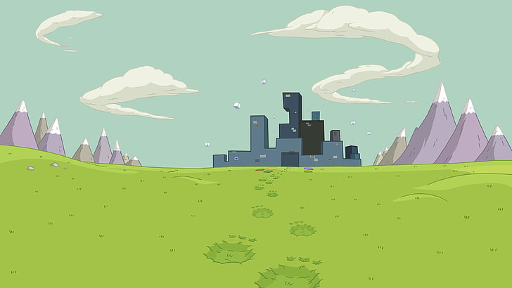 ภาพประกอบอาคารสีเทาและดำ, Adventure Time, การ์ตูน, วอลล์เปเปอร์ HD