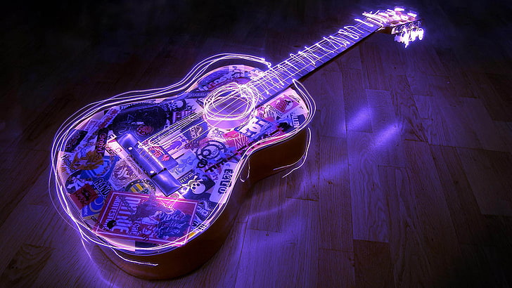 Guitarra, digital, arte, luz, diseño, movimiento, negro, tecnología, color,  Fondo de pantalla HD | Wallpaperbetter