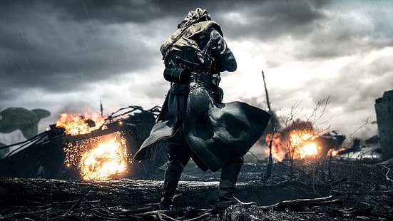 Battlefield, Battlefield 1, Explosion, Rain, Soldier, Warzone, Sfondo HD HD wallpaper
