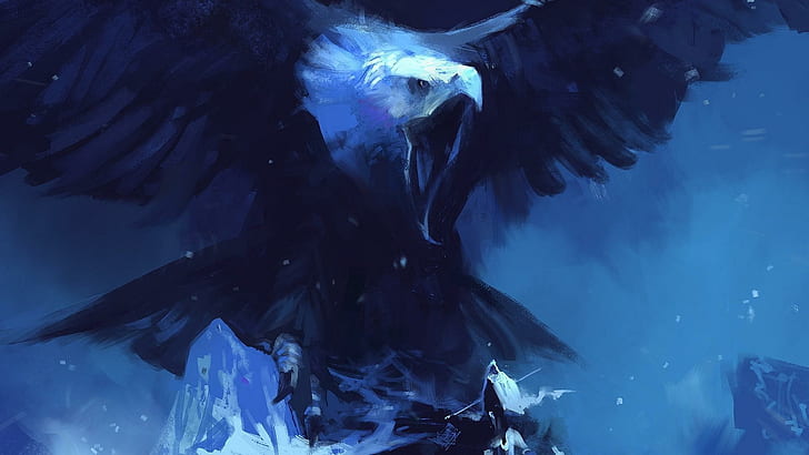 Blue eagle, bald eagle painting, artistic, 1920x1080, bird, eagle, HD wallpaper