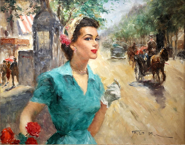 beauty, red roses, Genre painting, Annabella, a young Parisienne-2, PAL Fried, HD wallpaper