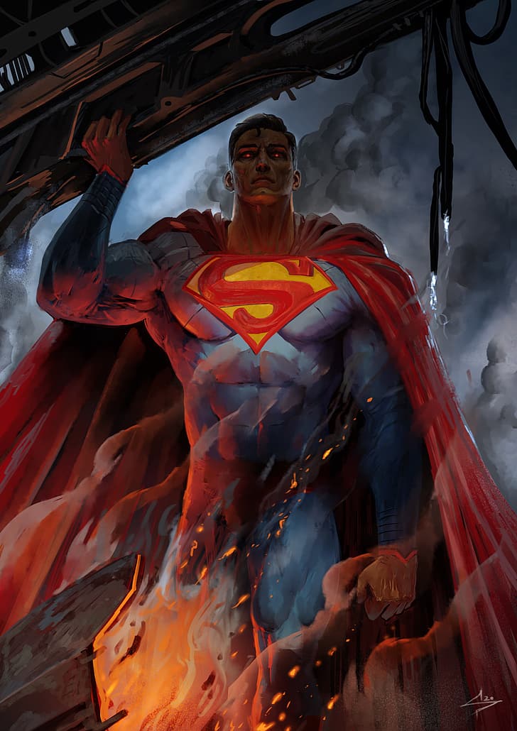 superhero, artwork, Superman, red eyes, HD wallpaper