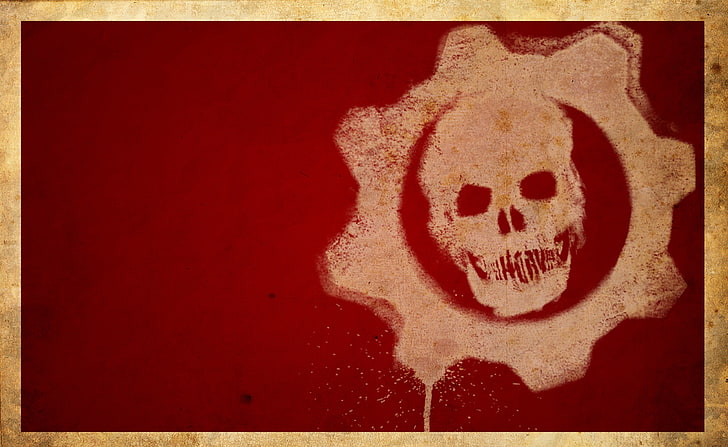 Gears Of War 3 로고, 빨간색과 흰색 깃발, 게임, Gears Of War, 로고, 기어, HD 배경 화면