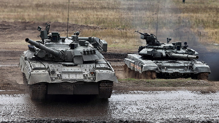 два сиви бойни танка, военни, Т-90, Т-80, HD тапет