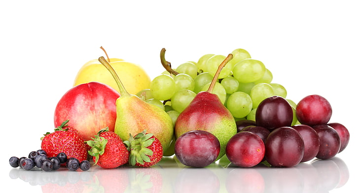 berbagai macam buah, apel, blueberry, stroberi, anggur, buah, prem, pir, Wallpaper HD
