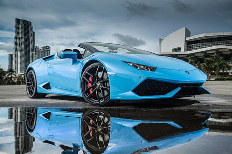 синьо Lamborghini Huracan, Lamborghini Huracan, LP610-4 Spyder, Lamborghini, 4K, HD тапет HD wallpaper