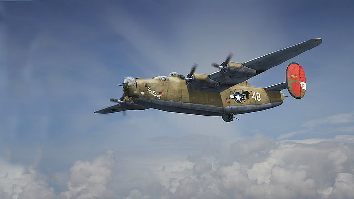 коричневый и серый самолет, графика, арт, Liberator, B-24, Consolidated, американский тяжелый бомбардировщик, HD обои