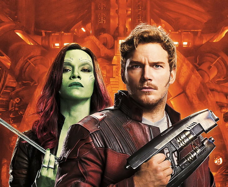 Film, Guardians of the Galaxy Vol. 2, Chris Pratt, Gamora, Peter Quill, Star Lord, Zoe Saldana, Tapety HD
