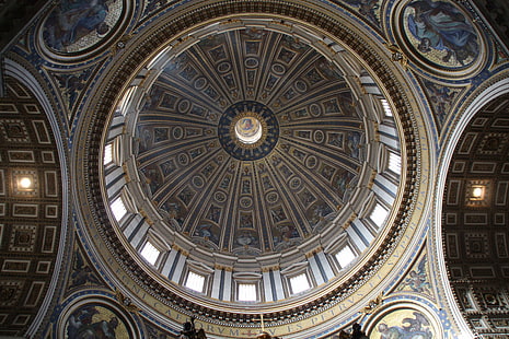 architecture, art, building, cathedral, ceiling, church, city, culture, cupola, design, dome, landmark, ornate, patterns, religion, rotunda, san pablo, st peters basilica, travel, vatican, wormss eye view, HD wallpaper HD wallpaper