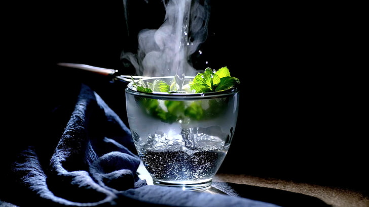 drink, still life photography, mint julep, glass, mint, steam, vapour, vapor, mint tea, HD wallpaper