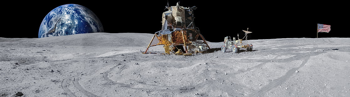 Moonwalker, graues Raumschiff, Weltraum, Mond, Erde, NASA, Reise, Apollo, Moonwalker, Apollo16, HD-Hintergrundbild HD wallpaper