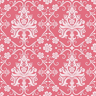 цветы, фон, розовый, узор, орнамент, стиль, винтаж, бесшовные, викторианский, HD обои HD wallpaper