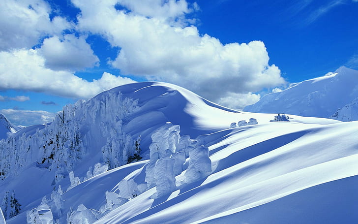 сняг, зима, планини, пейзаж, снежен връх, HD тапет