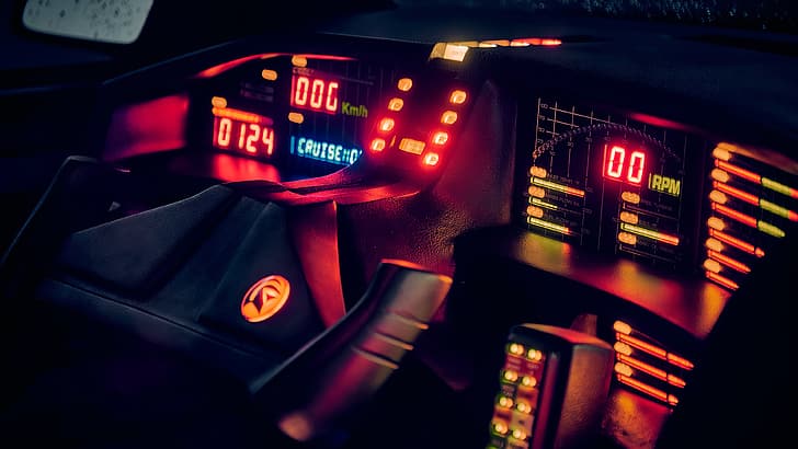 K.I.T.T., Knight Rider, neon, speedometer, car, HD wallpaper