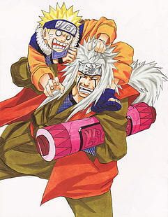 Naruto Shippuuden, Masashi Kishimoto, Uzumaki Naruto, Jiraiya, konstverk, illustration, HD tapet HD wallpaper