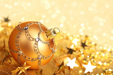 Празници Коледни топки Златен цвят, разни, празници, Коледа, коледни топки, топки, златен цвят, HD тапет HD wallpaper
