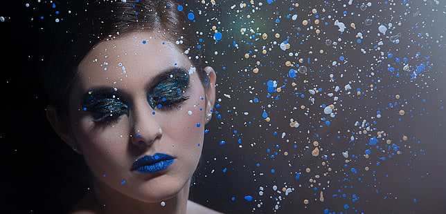 Make-up, blau, geschlossenen Augen, Frauen, Modell, Gesicht, HD-Hintergrundbild HD wallpaper