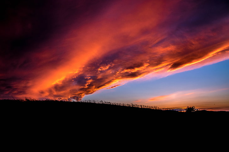 zachód słońca, krajobraz, przyroda, chmury, Tapety HD