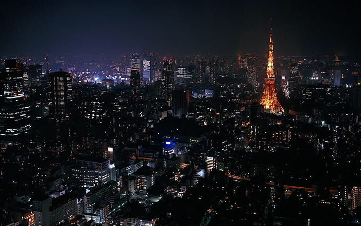 городской пейзаж, Токио, ночь, Япония, HD обои