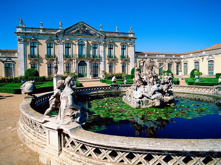 건축, 궁전, 포르투갈, 동상, 로코코, 정원, HD 배경 화면