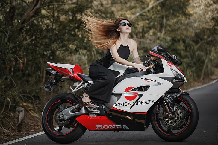 Honda, motocicleta, vehículo, asiático, mujeres, mujeres con sombras, Fondo de pantalla HD