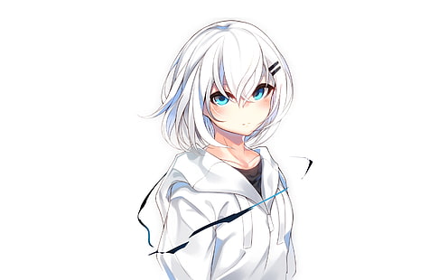 Anime, original, ojos azules, sudadera con capucha, cabello blanco, Fondo de pantalla HD HD wallpaper