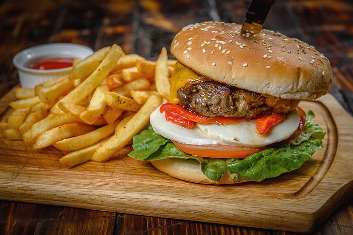 burger, food, hamburger, meal, meat, HD wallpaper