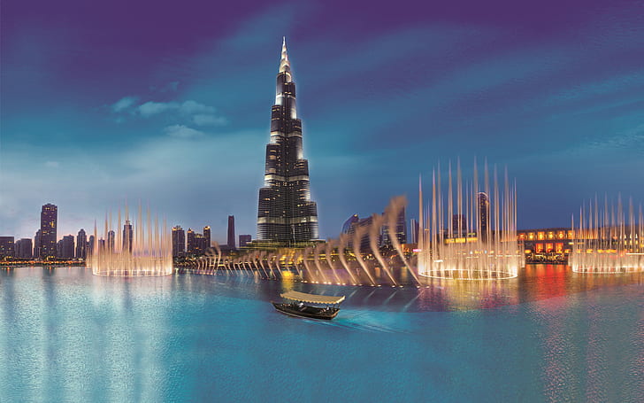 두바이와 버즈 칼리파의 분수, 가장 높은 빌딩-데스크탑 배경 -2560 × 1600, HD 배경 화면