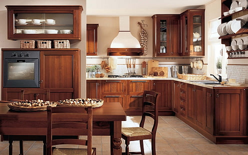 kitchen, dining room, interior, indoors, table, HD wallpaper HD wallpaper