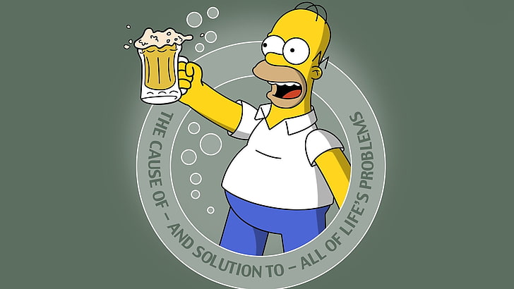 Илюстрация на Homer Simpson, The Simpsons, Homer Simpson, бира, типография, прост фон, хумор, HD тапет