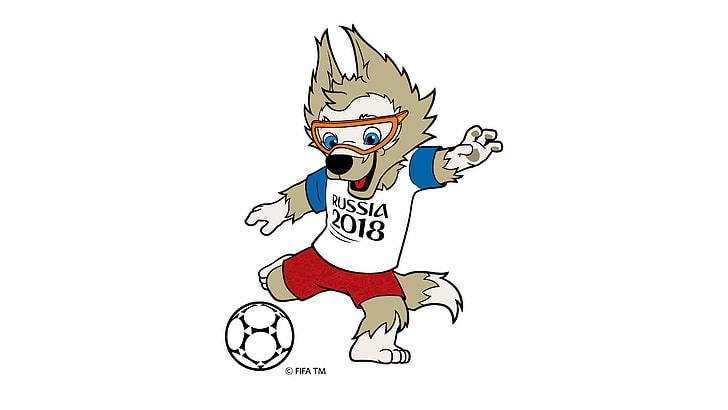 Чемпионат мира по футболу, талисман, забивака, простой фон, волк, футбольный мяч, HD обои