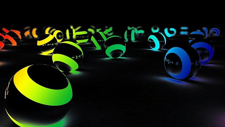 3d, ball, light, digital art, graphics, neon, sphere, graphic design, balls, HD wallpaper