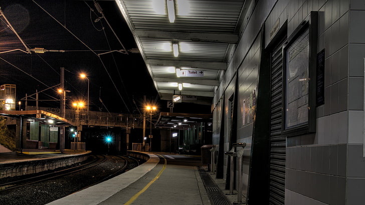 estrada de ferro, estação ferroviária, metrô, noite, HD papel de parede