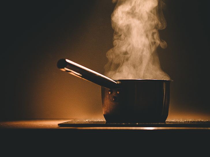 chef, cooker, cooking, food, hob, hunger, hungry, kitchen, pot, saucepan, smoke, steam, stove, HD wallpaper