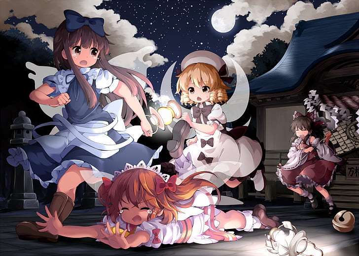 Touhou, Hakurei Reimu, Luna Child, Star Sapphire, Sunny Milk, HD wallpaper