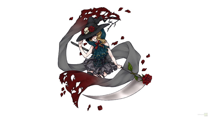 wanita memegang mawar, karakter asli, sabit, penyihir, Wallpaper HD