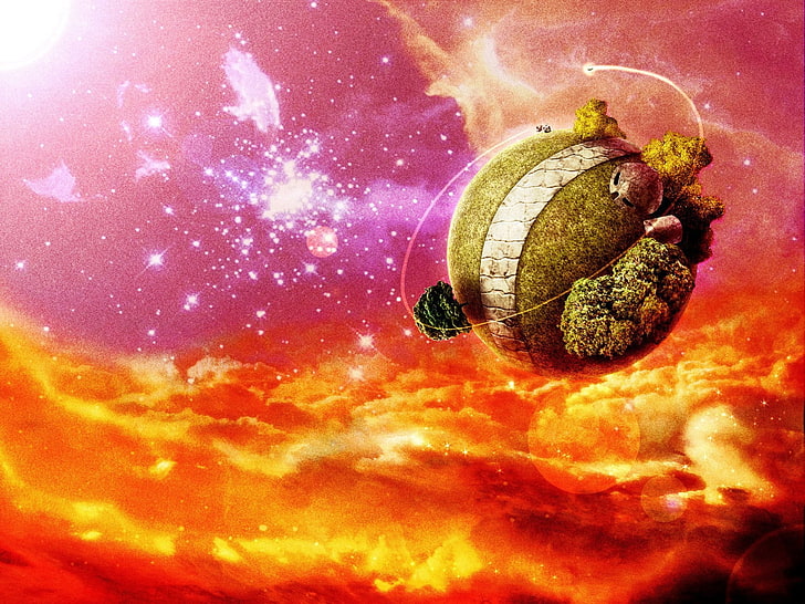 илюстрация на зелена планета, Dragon Ball Z, Dragon Ball, планетата на крал Кай, HD тапет