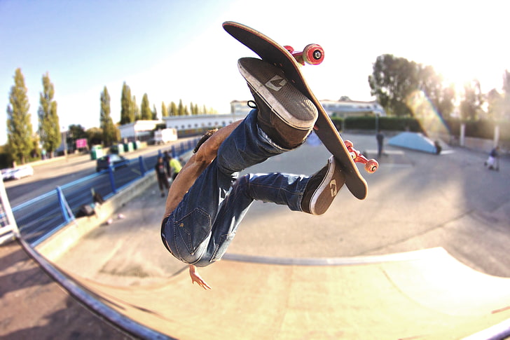 black skateboard, skateboarding, skate, skatepark, HD wallpaper