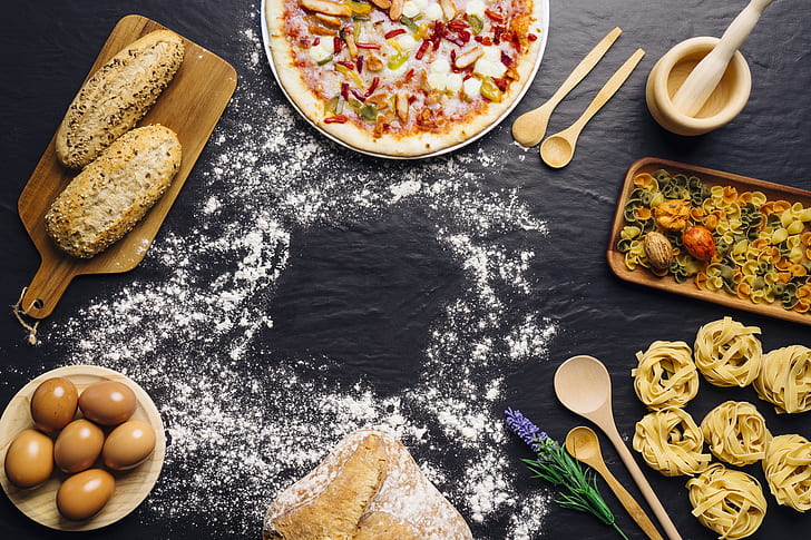 food, eggs, bread, pizza, flour, Italian, pasta, HD wallpaper