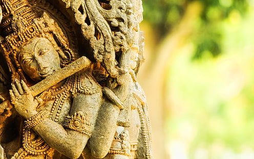Статуя Кришны Белур, божество со скульптурой флейты, Бог, Господь Кришна, HD обои HD wallpaper