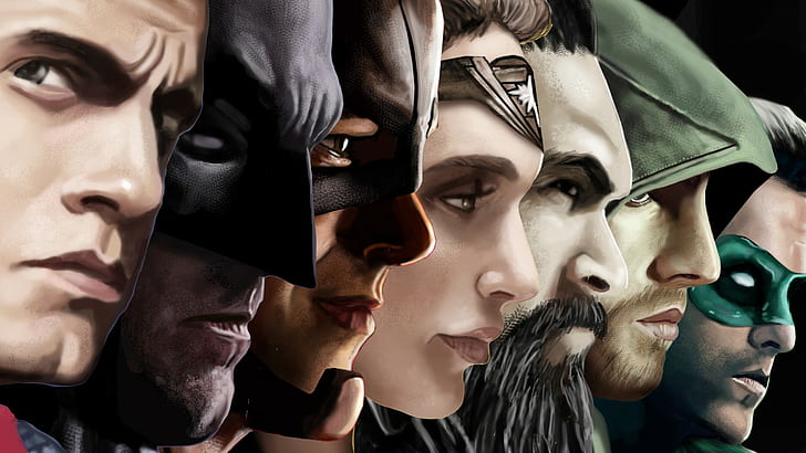 комикси, Супермен, Батман, произведения на изкуството, Лига на справедливостта, Зелена стрела, Флаш, маска, Зелен фенер, Аквамен, Чудо-жена, супергерой, костюми, HD тапет