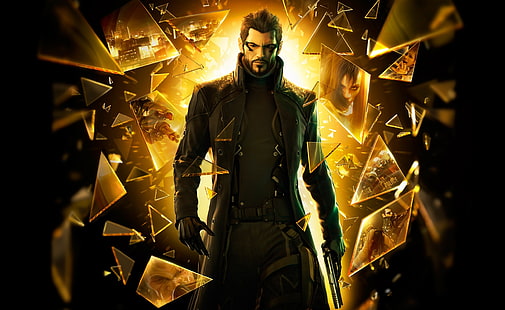 Deus Ex Human Revolution Pieces Of Glass、黒いコートのデジタル壁紙を着た男、ゲーム、Deus Ex、ビデオゲーム、コンセプトアート、人間革命、 HDデスクトップの壁紙 HD wallpaper