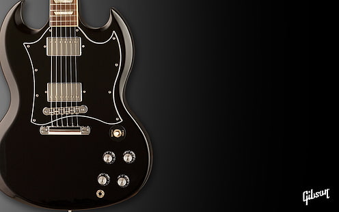 chitarra Gibson SG nera, custodia, chitarra elettrica, Gibson, Sfondo HD HD wallpaper