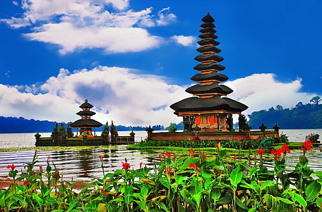 Храмове, Пура Улун Дану Братан, Бали, Индонезия, Храм, HD тапет HD wallpaper